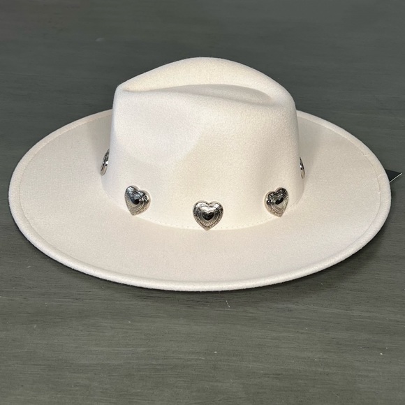Winter White Rancher Rolled Pencil Wide Brim Teardrop 3D Silver Heart Band Hat main image 6